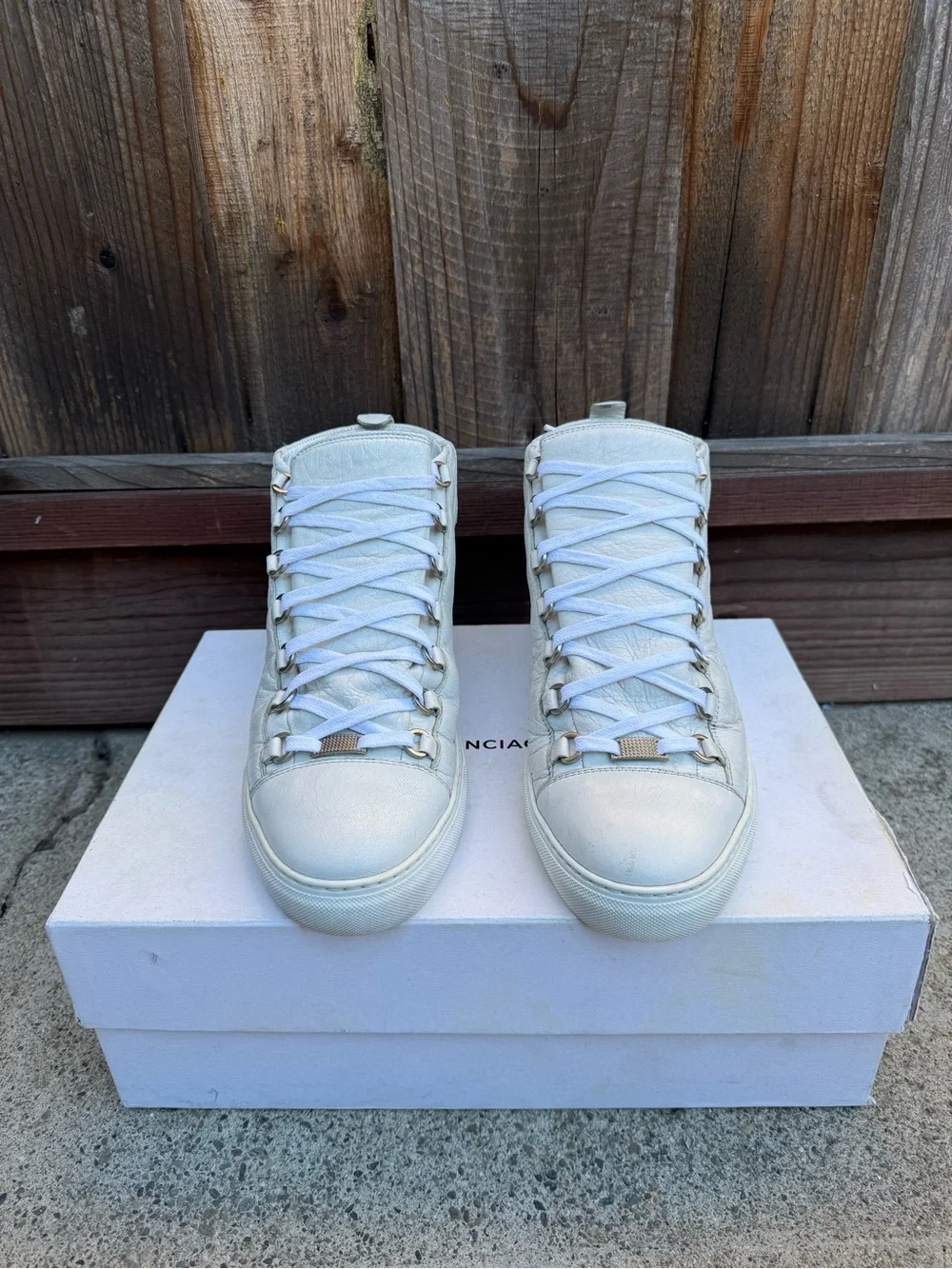 Balenciaga Off-White Leather High-Top Sneakers
